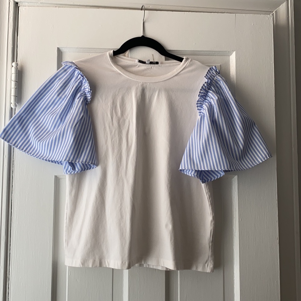 English Factory Stripe Puff Sleeve Top - Size S